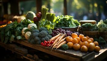 frescor do orgânico vegetais, natureza saudável comendo variação dentro uma cesta gerado de ai foto