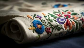têxtil padronizar travesseiro decoração luxo caseiro macro lembrança generativo ai gerado de ai foto