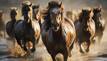 corrida cavalos dentro uma Prado, exibindo a beleza do natureza gerado de ai foto