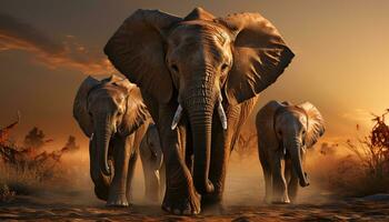 elefantes vaguear África savana, majestoso e ameaçadas de extinção, dentro família manadas gerado de ai foto
