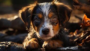 fofa cachorro jogando dentro a grama, olhando às a Câmera gerado de ai foto