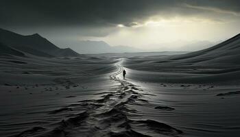tranquilo cena areia dunas ondulação, montanhas sombra, natureza beleza desdobra-se gerado de ai foto