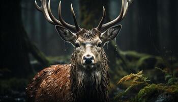 fofa veado dentro inverno floresta, fechar acima, olhando às Câmera gerado de ai foto