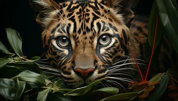 majestoso Bengala tigre, listrado beleza, encarando com intenso animal olhos gerado de ai foto