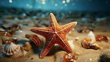 estrelas do mar dentro natureza, fechar acima do animal em arenoso de praia gerado de ai foto