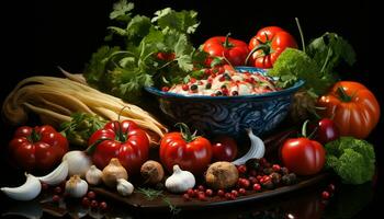 frescor e saúde dentro uma vegetariano refeição com orgânico ingredientes gerado de ai foto