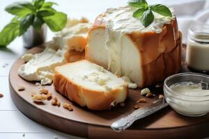 saudável mordidas explora creme queijo infundido leite pão generativo ai foto