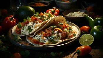 frescor e sabor rebentar dentro isto mexicano guacamole taco refeição gerado de ai foto