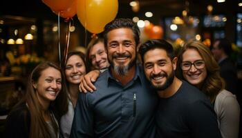 sorridente homens e mulheres, alegre e feliz, olhando às Câmera gerado de ai foto