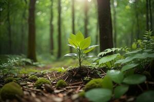 verde vida plantar crescimento sustentável jardinagem amplificador de Meio Ambiente sustentabilidade dentro floresta ai generativo foto