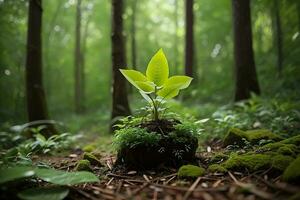 verde vida plantar crescimento sustentável jardinagem amplificador de Meio Ambiente sustentabilidade dentro floresta ai generativo foto