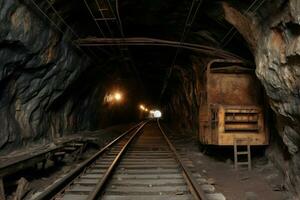 meu túnel caverna estrada de ferro dentro. gerar ai foto