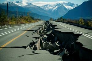 perturbado rachaduras estrada depois de terremoto. gerar ai foto