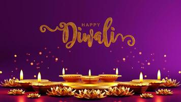 3d Renderização para diwali festival Diwali, deepavali ou dipavali a festival do luzes Índia com ouro diya estampado em cor fundo. foto