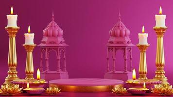 3d Renderização pódio para diwali festival Diwali, deepavali ou dipavali a festival do luzes Índia com ouro diya em pódio, produtos, promoção oferta, apresentação pedestal 3d Renderização em fundo foto