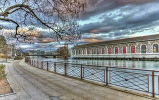 namorado, passeio e rhone rio, Genebra, Suíça, hdr foto