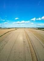 Alto ângulo cenas do britânico agrícola fazendas às campo panorama perto luton cidade do Inglaterra ótimo Grã-Bretanha do Reino Unido. cenas estava capturado com drones Câmera foto