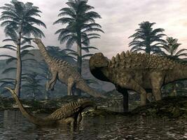 ampelosaurus dinossauros família - 3d render foto