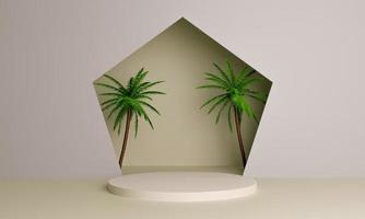 Pódio minimalista de renderização em 3D com palmeiras para colocação de produtos foto