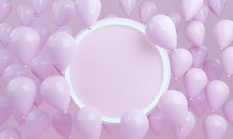 Renderização 3D de fundo de balões rosa com círculo vazio foto