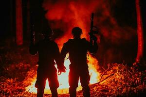especial fuzileiros navais militares forças pelotão soldados grupo retrato depois de acabado missão completo fogo dentro fundo foto