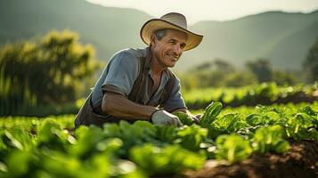 retrato agricultor colheita legumes ai generativo foto