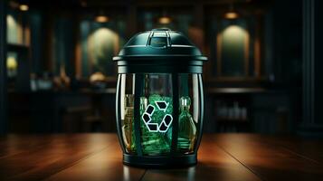 verde Lixo pode para reciclando desperdício. a conceito do ecologia e separado desperdício coleção foto