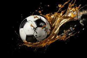 futebol bola com dourado salpicos. ai gerado foto