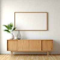 minimalista quadro, Armação e de madeira console com silhueta iluminação ai gerado foto