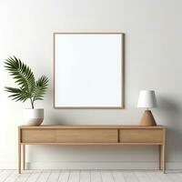 minimalista quadro, Armação e de madeira console com silhueta iluminação ai gerado foto