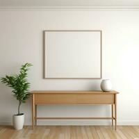 minimalista quadro, Armação e de madeira console com silhueta iluminação ai gerado foto