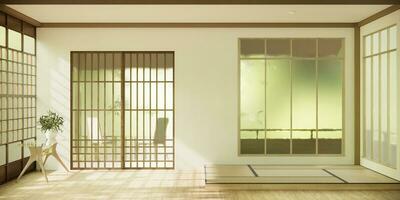 Nihon quarto Projeto interior com porta papel e parede em tatame esteira chão quarto japonês estilo. foto
