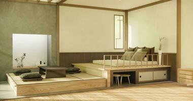 moderno Japão estilo e decorado com televisão gabinete em muro. foto
