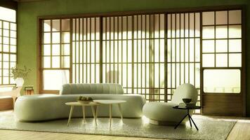 verde moderno quarto interior wabisabi estilo e sofá e decoração japonês. foto