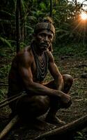 foto do selvagem bárbaro tribal dentro a selva , generativo ai