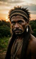 foto do selvagem bárbaro tribal dentro a selva , generativo ai