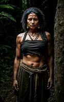 foto do selvagem tribal mulher dentro a selva, generativo ai