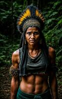 foto do selvagem tribal mulher dentro a selva, generativo ai