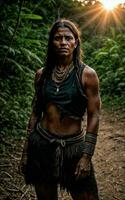 foto do selvagem tribal mulher dentro a selva, generativo ai