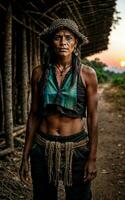 foto do selvagem tribal mulher dentro a selva, generativo ai