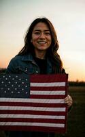 foto do americano pessoas com bandeira, generativo ai