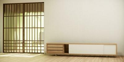 gabinete dentro corredor limpar \ limpo japonês minimalista quarto interior. foto