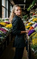 foto do mulher Como uma florista flor loja, generativo ai