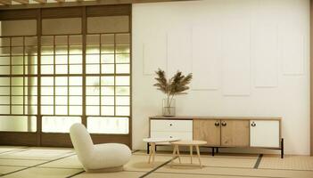 moderno Japão estilo e decorado com televisão gabinete em muro. foto