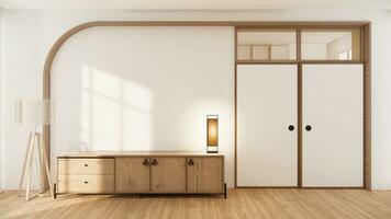 vivo sala, gabinete televisão minimalista Projeto muji estilo.3d Renderização foto