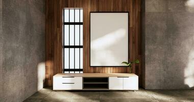 gabinete de madeira vazio na renderização de estilo tropical de quarto de madeira. foto