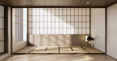 muji estilo, esvaziar de madeira quarto, limpeza japandi quarto interior, foto