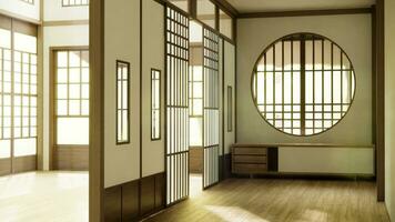 gabinete dentro corredor limpar \ limpo japonês minimalista quarto interior. foto