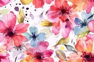 aguarela pintura colorida salpicos em uma branco floral fundo flor folha. generativo ai. foto