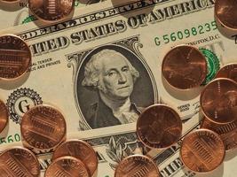 notas e moedas de dólar, estados unidos foto